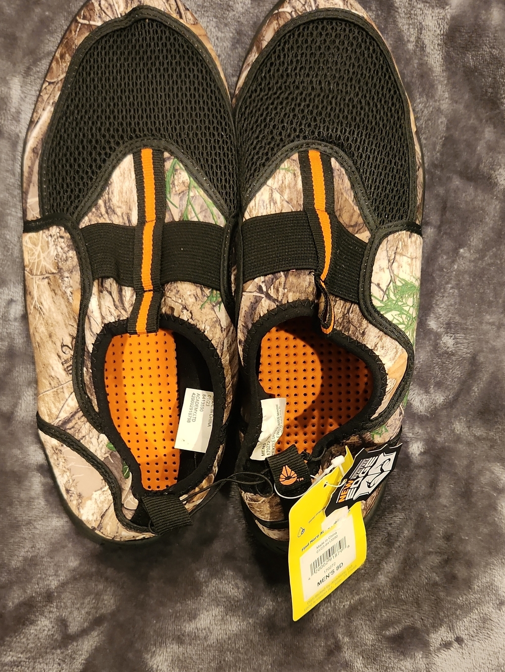 Camo Slip-On Water Loafers with Orange Accents